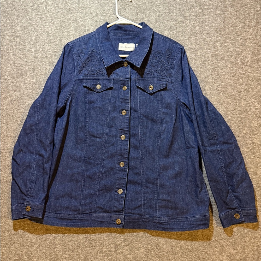 Alfred Dunner Jean Jacket womens 10 blue western embellished bling button dark